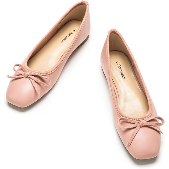 Shoes - Women's Pink Dressy Ballet Flats Square Toe Flat Shoes Comfortable Slip On